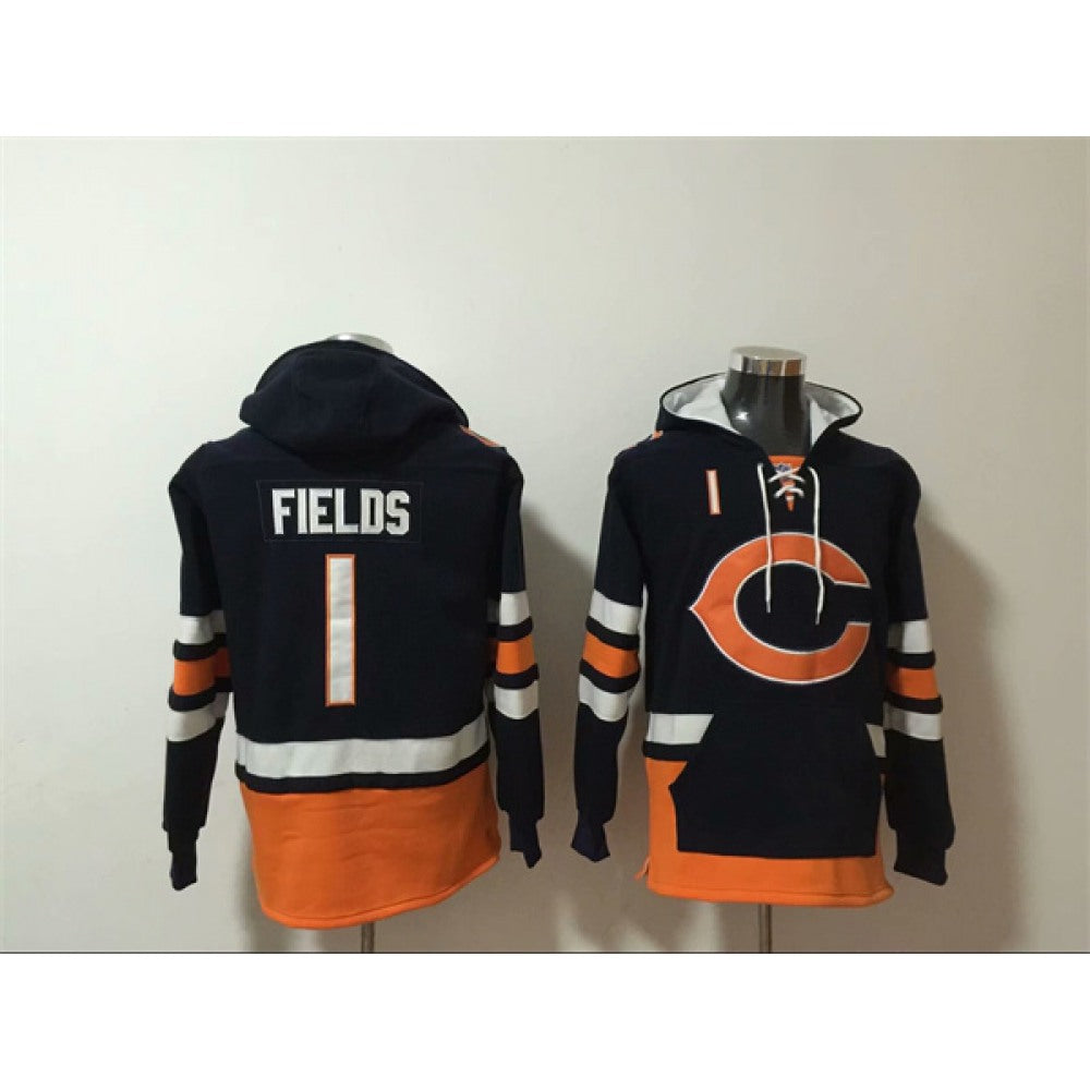 Men's Chicago Bears #1 Justin Fields Black Ageless Must-Have Lace-Up Pullover Hoodie 