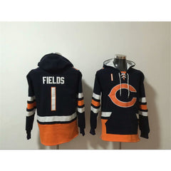Men's Chicago Bears #1 Justin Fields Black Ageless Must-Have Lace-Up Pullover Hoodie 