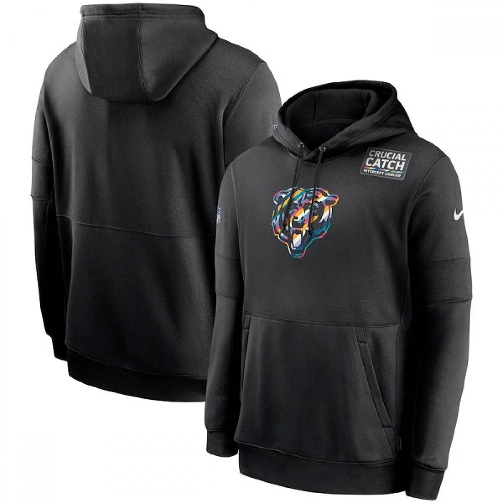 Men's Chicago Bears 2020 Black Crucial Catch Sideline Performance Pullover Hoodie 