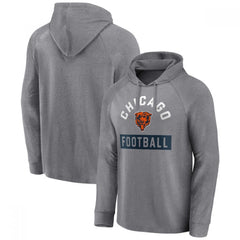 Men's Chicago Bears Heathered Gray No Time Off Raglan Pullover Hoodie 