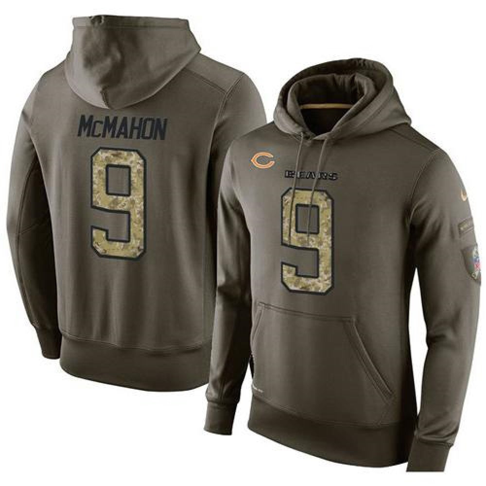 NFL Men's Chicago Bears #9 Jim McMahon Stitched Green Olive Salute To Service KO Performance Hoodie 