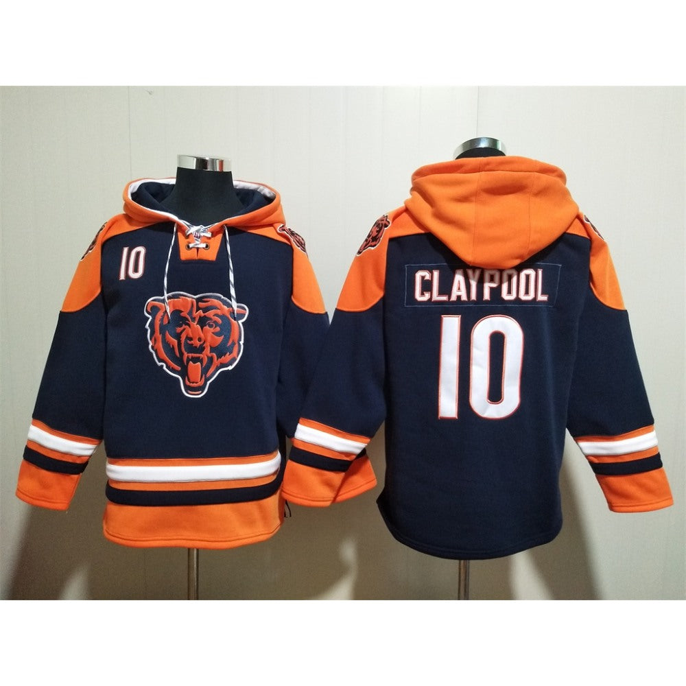 Men's Chicago Bears #10 Chase Claypool Navy Ageless Must-Have Lace-Up Pullover Hoodie 