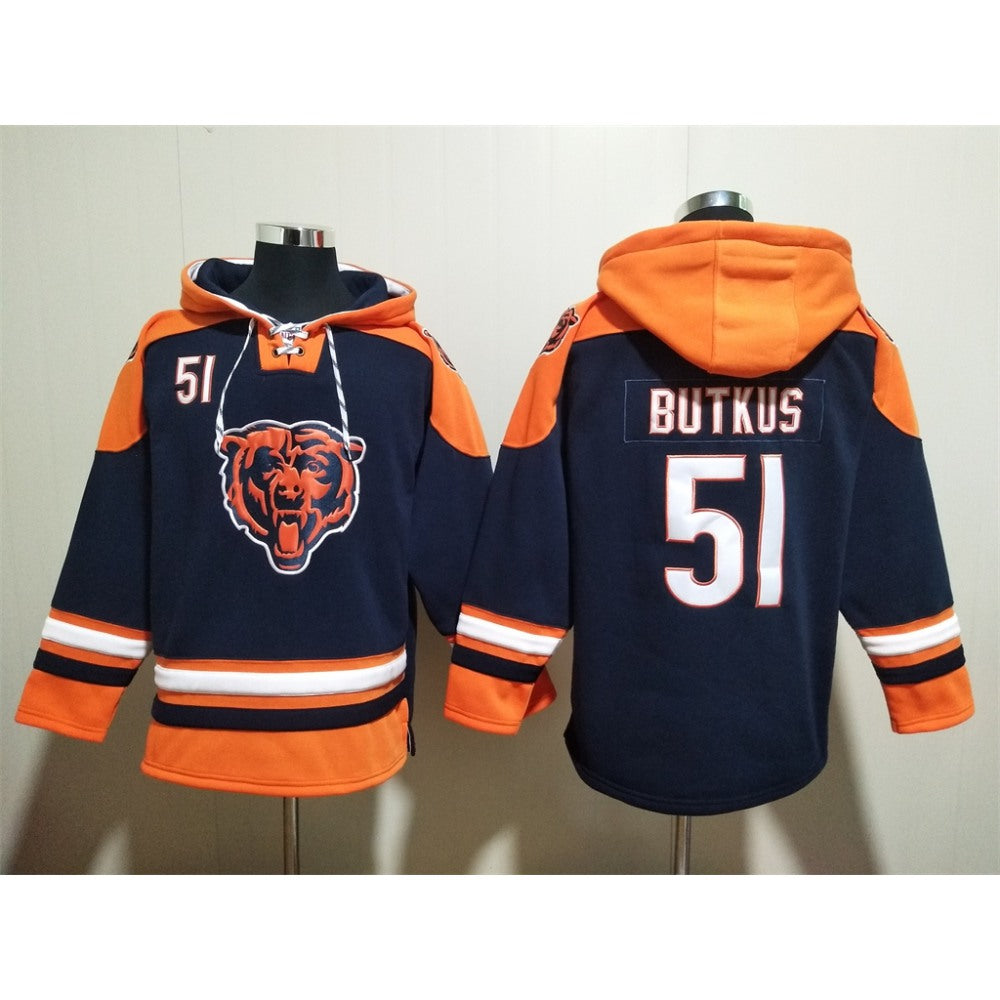 Men's Chicago Bears #51 Dick Butkus Navy Ageless Must-Have Lace-Up Pullover Hoodie 