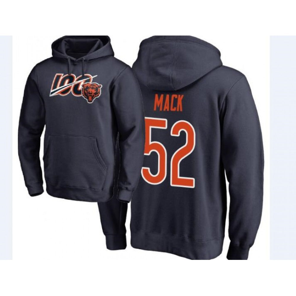Men's Chicago Bears #52 Khalil Mack Navy 100th Season NFL Pullover Hoodie 