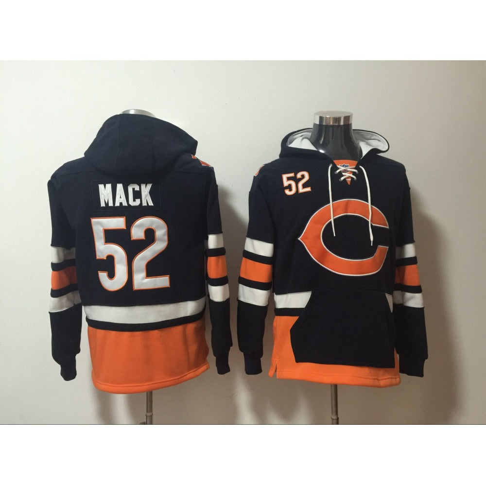 Men's Chicago Bears #52 Khalil Mack Navy Blue All Stitched NFL Hoodie Sweatshirt 
