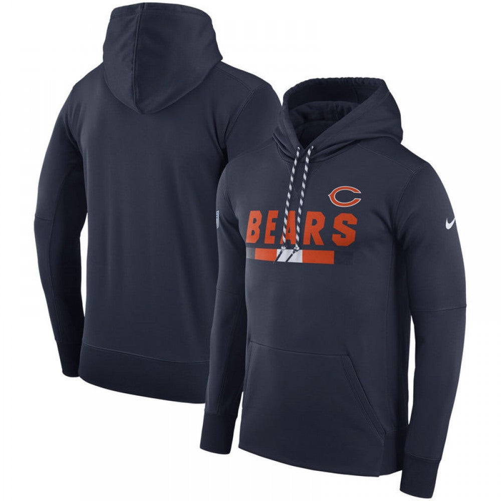 Men's Chicago Bears Navy Blue Sideline Team Name Performance Pullover Hoodie 
