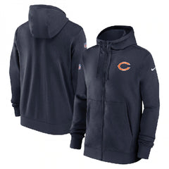 Men's Chicago Bears Navy Sideline Club Performance Full-Zip Hoodie 