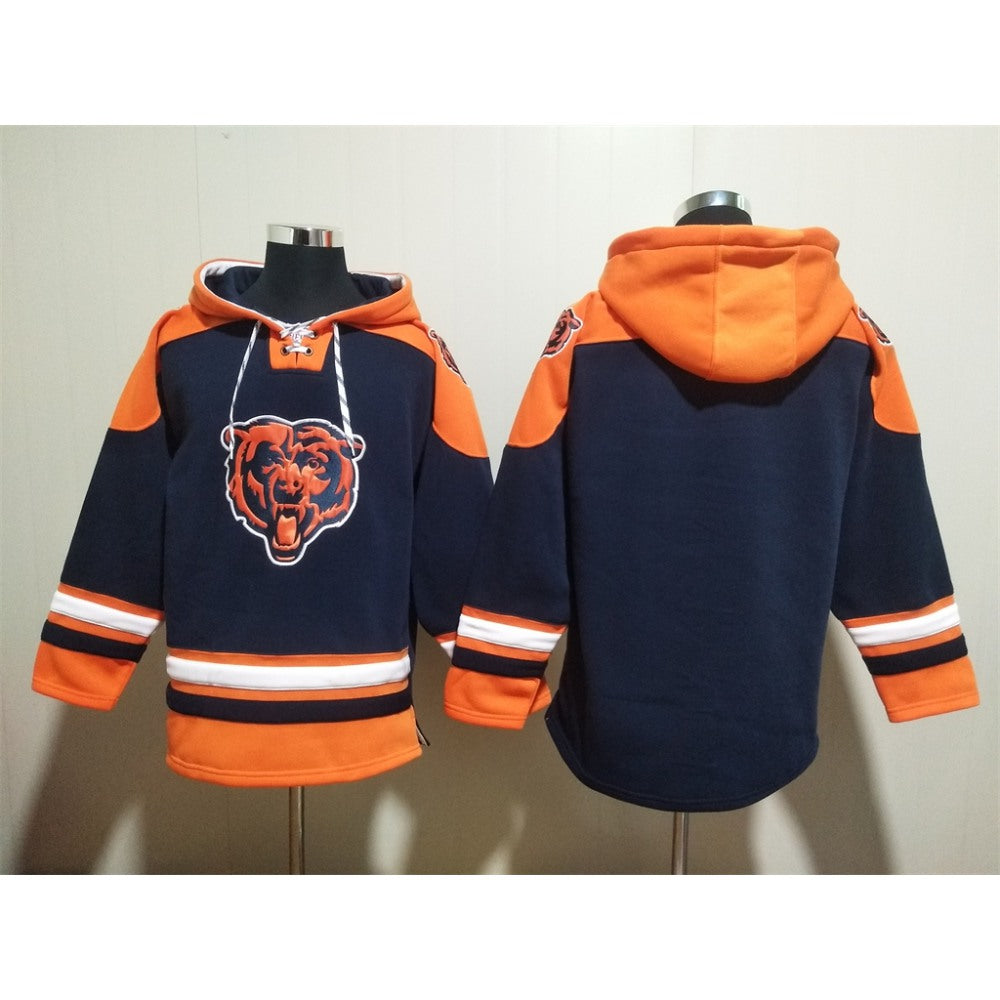 Men's Chicago Bears Blank Navy Ageless Must-Have Lace-Up Pullover Hoodie 
