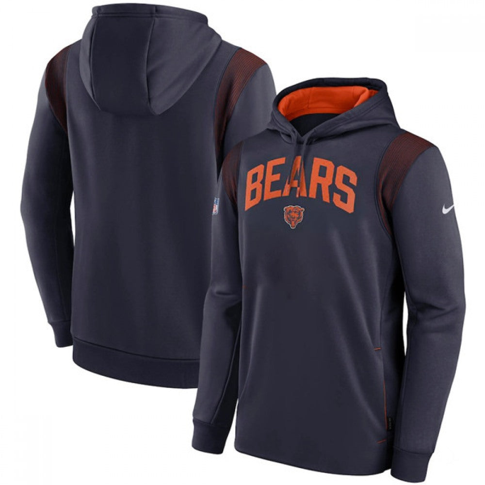 Men's Chicago Bears Navy Sideline Stack Performance Pullover Hoodie 001 