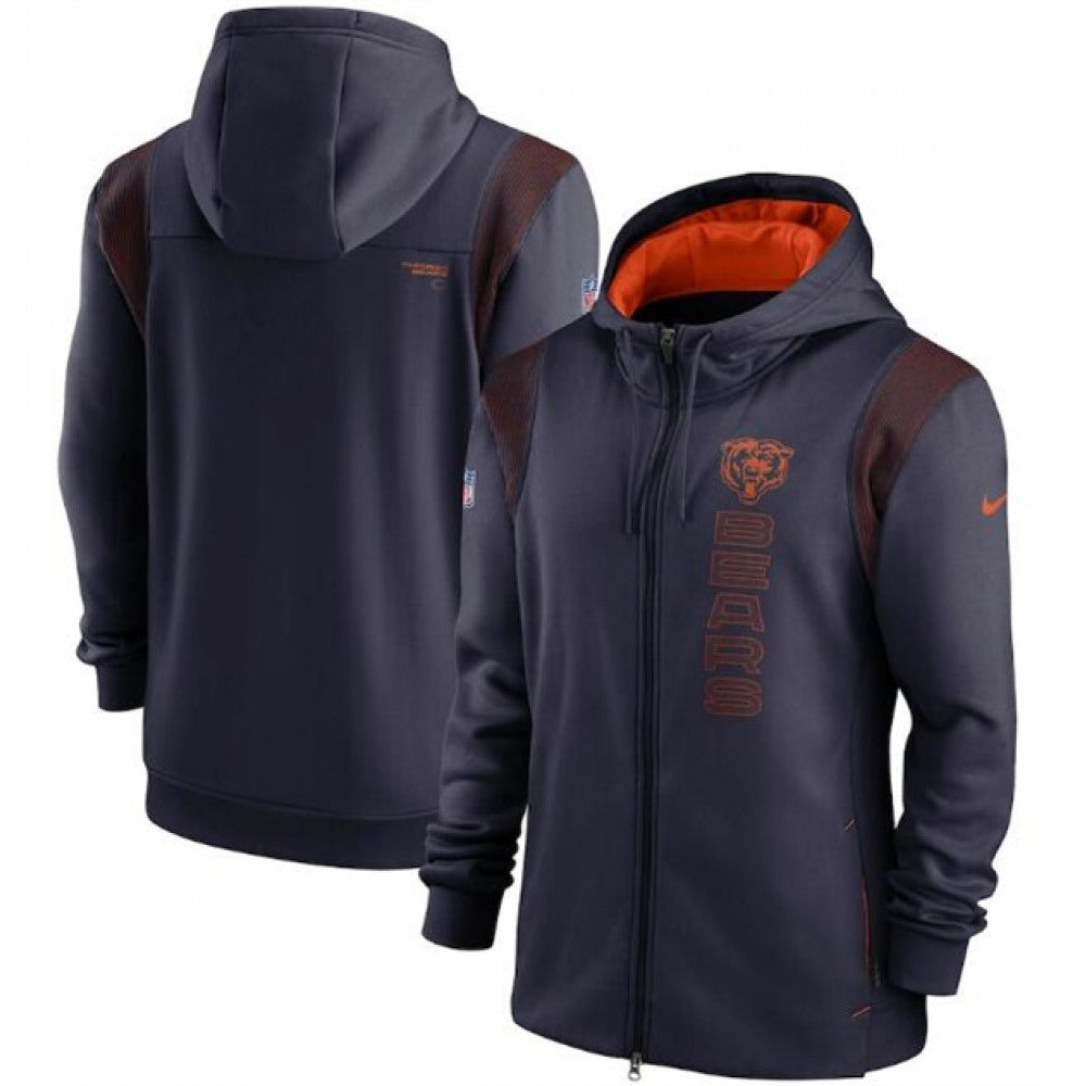 Men's Chicago Bears 2021 Navy Sideline Team Performance Full-Zip Hoodie 