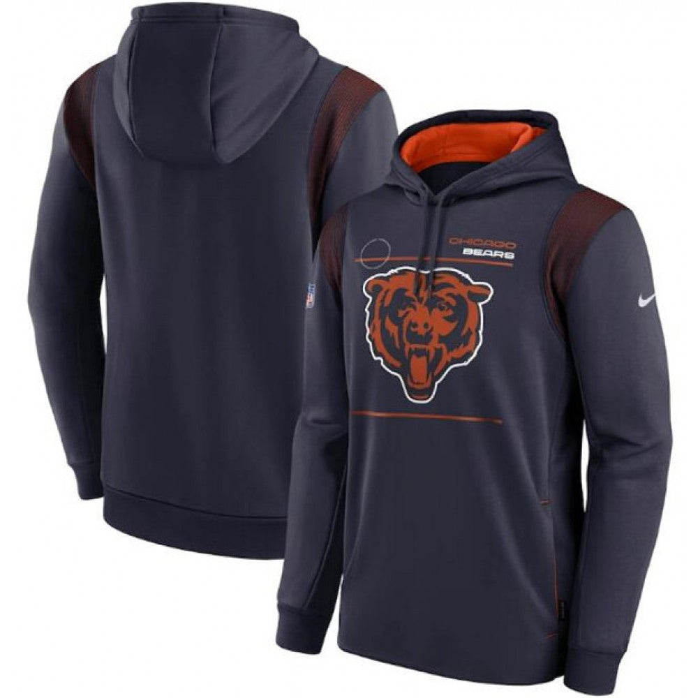 Men's Chicago Bears 2021 Navy Sideline Logo Performance Pullover Hoodie 