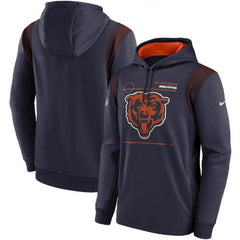 Men's Chicago Bears 2021 Navy Sideline Logo Performance Pullover Hoodie 