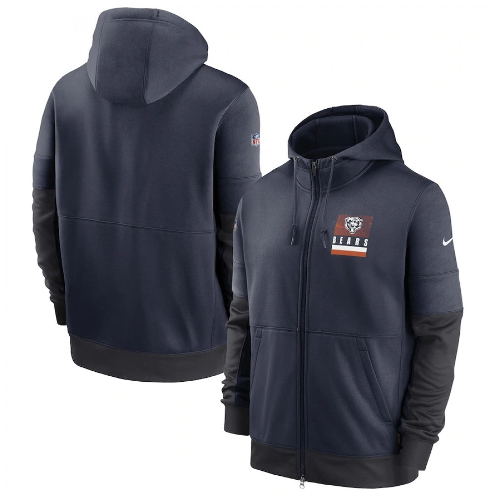 Men's Chicago Bears Navy Sideline Impact Lockup Performance Full-Zip Hoodie 