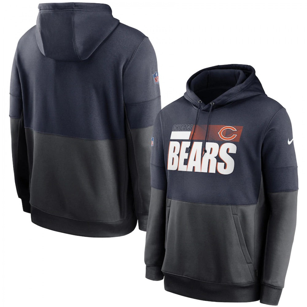 Men's Chicago Bears Navy/Charcoal Sideline Impact Lockup Performance Pullover Hoodie 