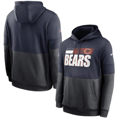 Men's Chicago Bears Navy/Charcoal Sideline Impact Lockup Performance Pullover Hoodie 