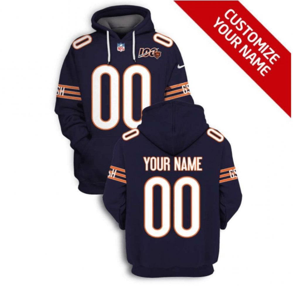 Men's Chicago Bears Active Player Custom 2021 Navy 100th Season Pullover Hoodie 