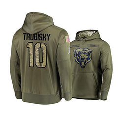 Men's Chicago Bears #10 Mitchell Trubisky 2019 Olive Salute To Service Sideline Therma Performance Pullover Hoodie 