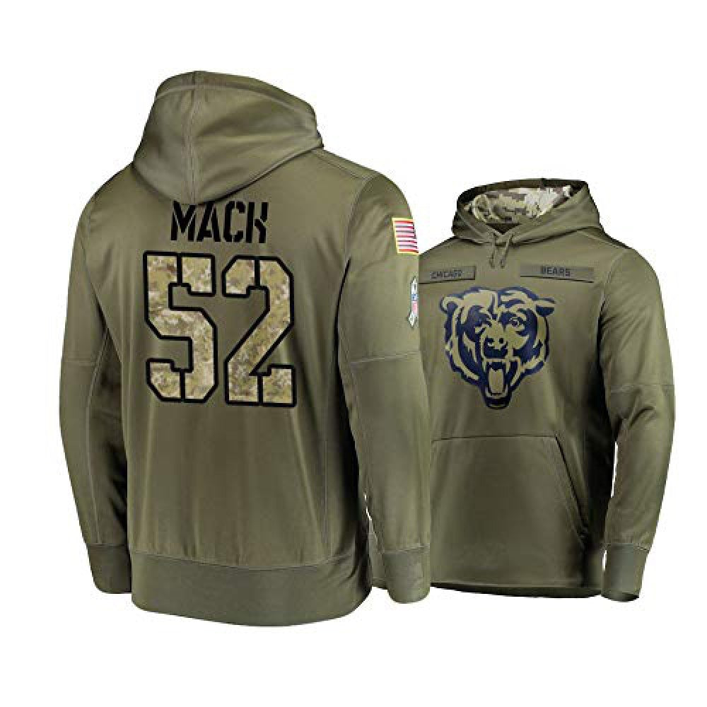 Men's Chicago Bears #52 Khalil Mack 2019 Olive Salute To Service Sideline Therma Performance Pullover Hoodie 