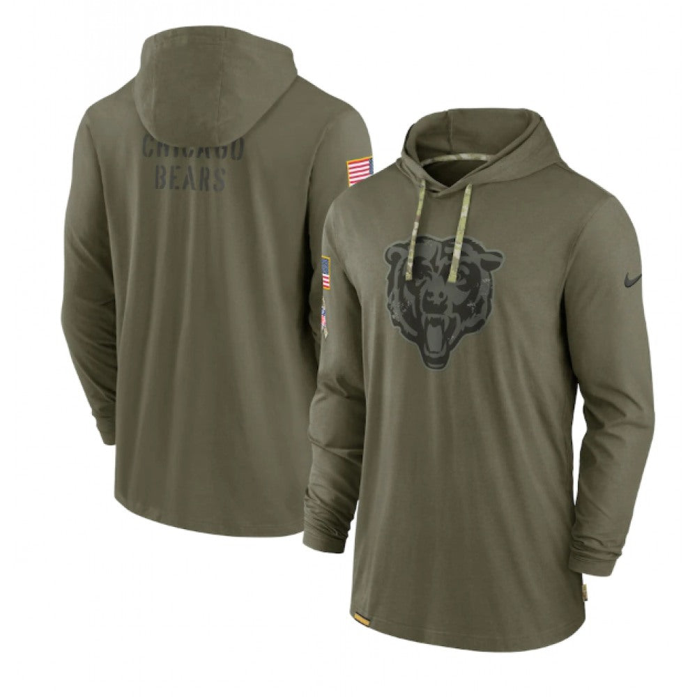 Men's Chicago Bears 2022 Olive Salute to Service Tonal Pullover Hoodie 