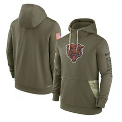Men's Chicago Bears 2022 Olive Salute to Service Therma Performance Pullover Hoodie 
