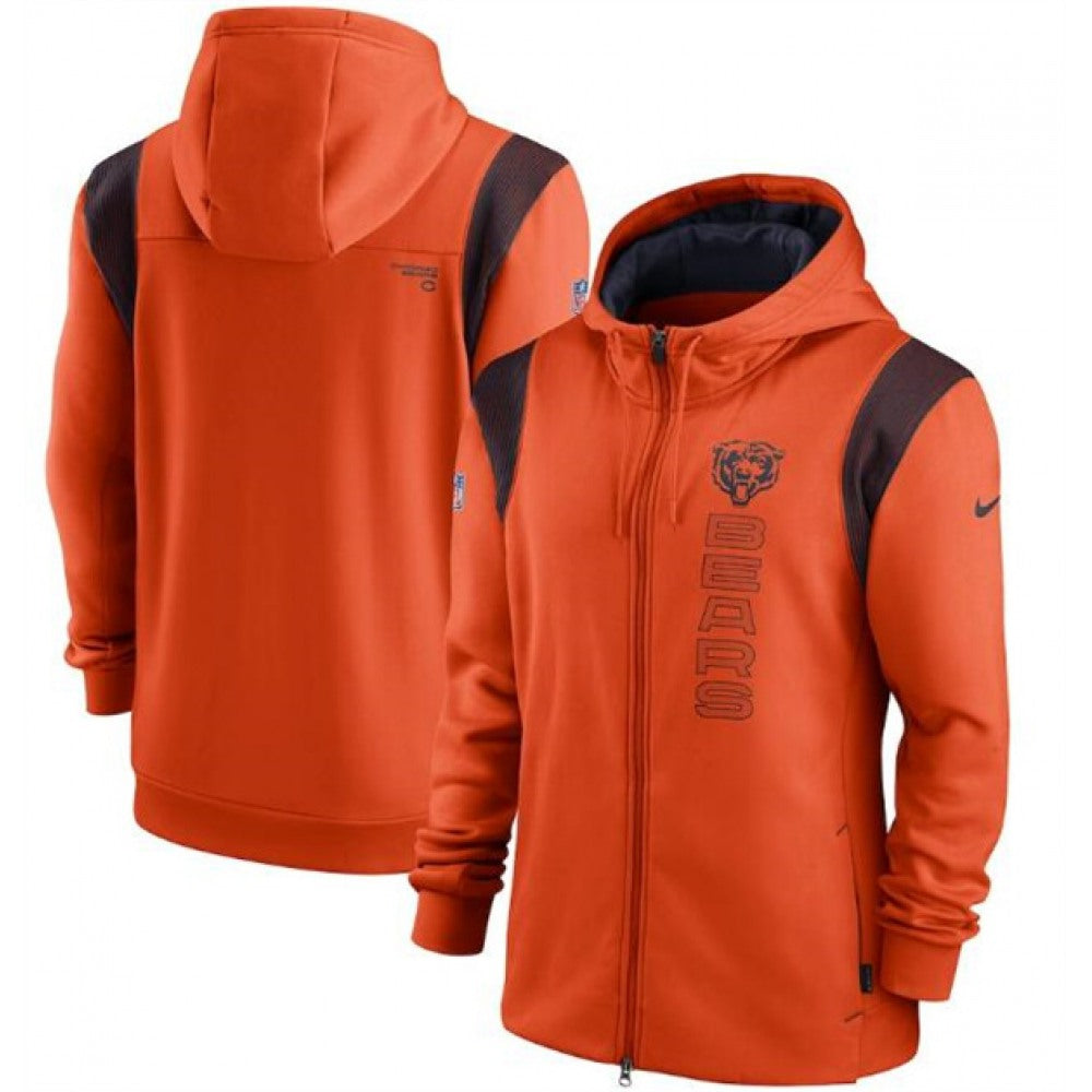 Men's Chicago Bears 2021 Orange Sideline Team Performance Full-Zip Hoodie 