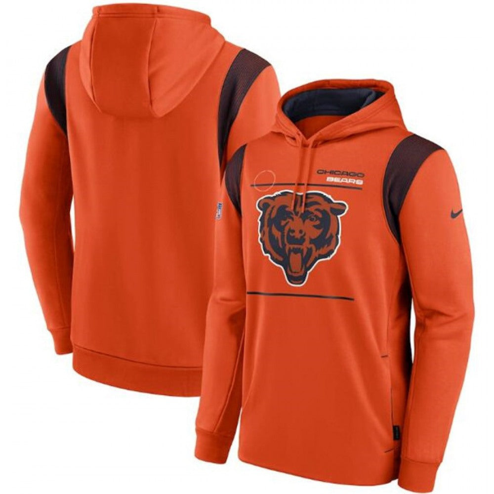 Men's Chicago Bears 2021 Orange Sideline Logo Performance Pullover Hoodie 