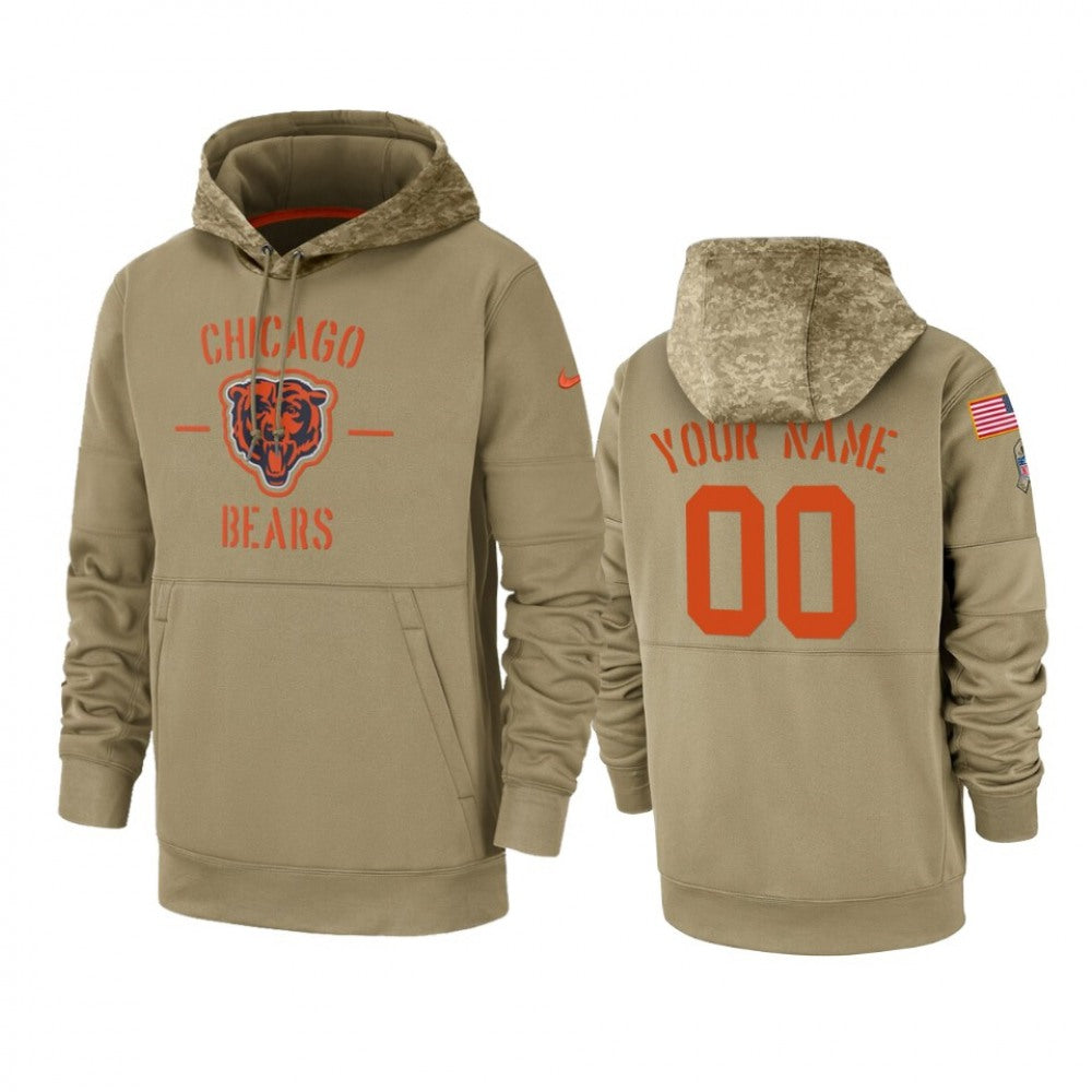 Men's Chicago Bears Customized Tan 2019 Salute To Service Sideline Therma Pullover Hoodie 