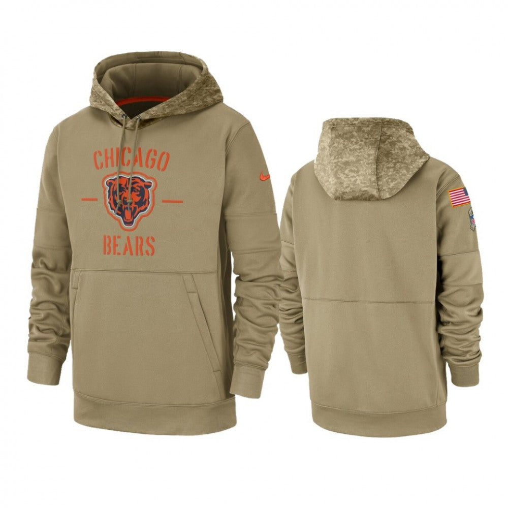 Men's Chicago Bears Tan 2019 Salute to Service Sideline Therma Pullover Hoodie 