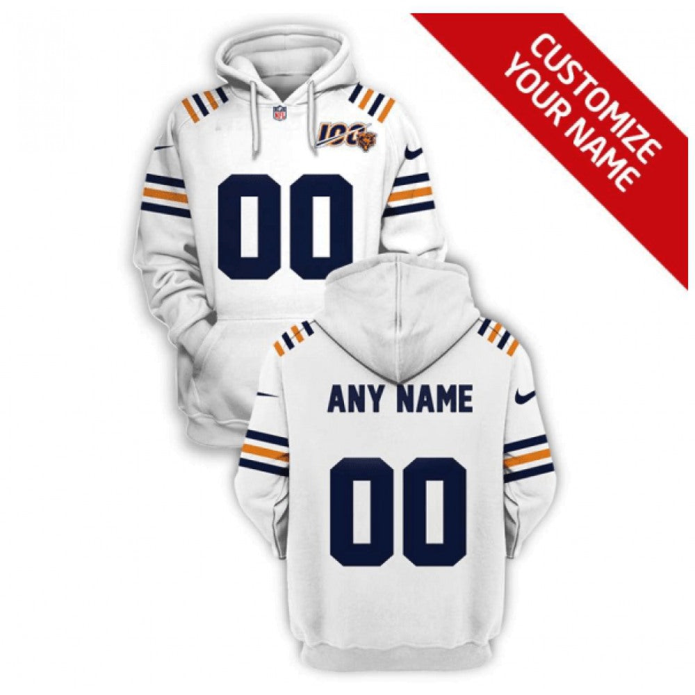 Men's Chicago Bears Active Player Custom 2021 White 100th Season Pullover Hoodie 