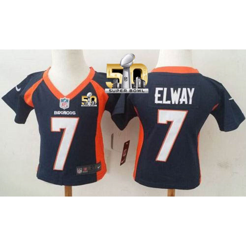 Toddler Broncos #7 John Elway Navy Blue Alternate Super Bowl 50 Stitched NFL Elite Jersey 