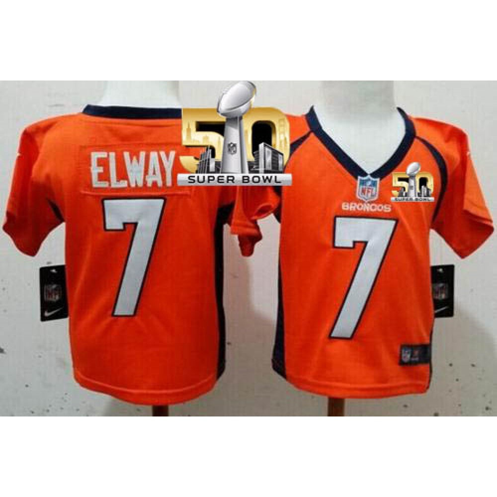 Toddler Broncos #7 John Elway Orange Team Color Super Bowl 50 Stitched NFL Elite Jersey 