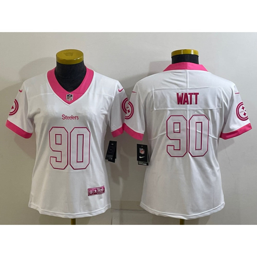 Toddlers Pittsburgh Steelers #90 T. J. Watt White Pink Vapor Untouchable Limited Stitched Jersey 