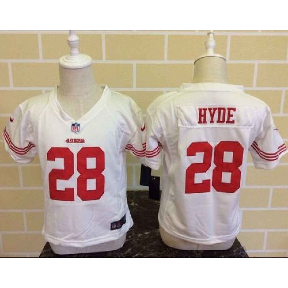 Toddler 49ers #28 Carlos Hyde White Stitched NFL Elite Jersey 