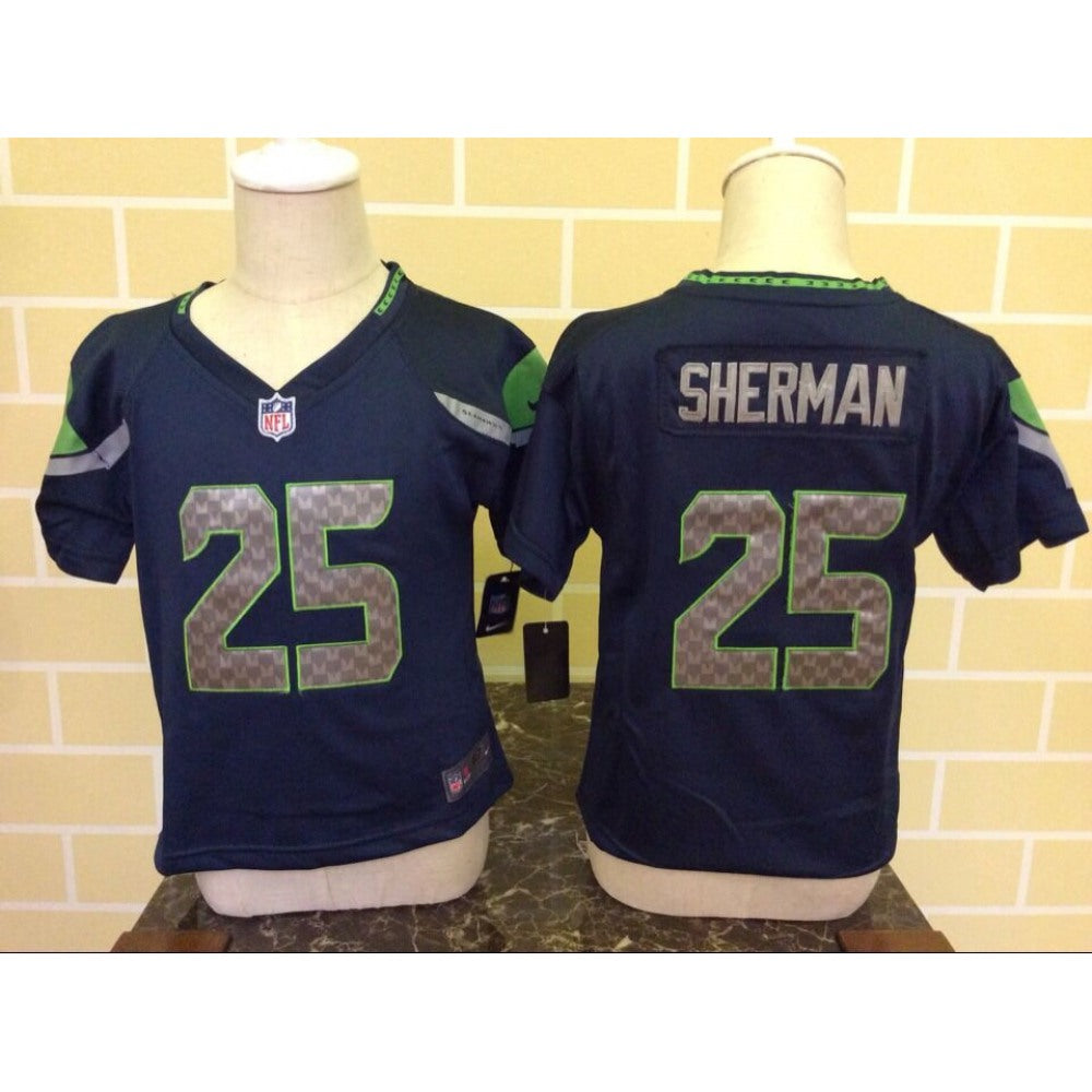 Toddler Seattle Seahawks #25 Richard Sherman Navy Blue Stitched NFL Jersey 