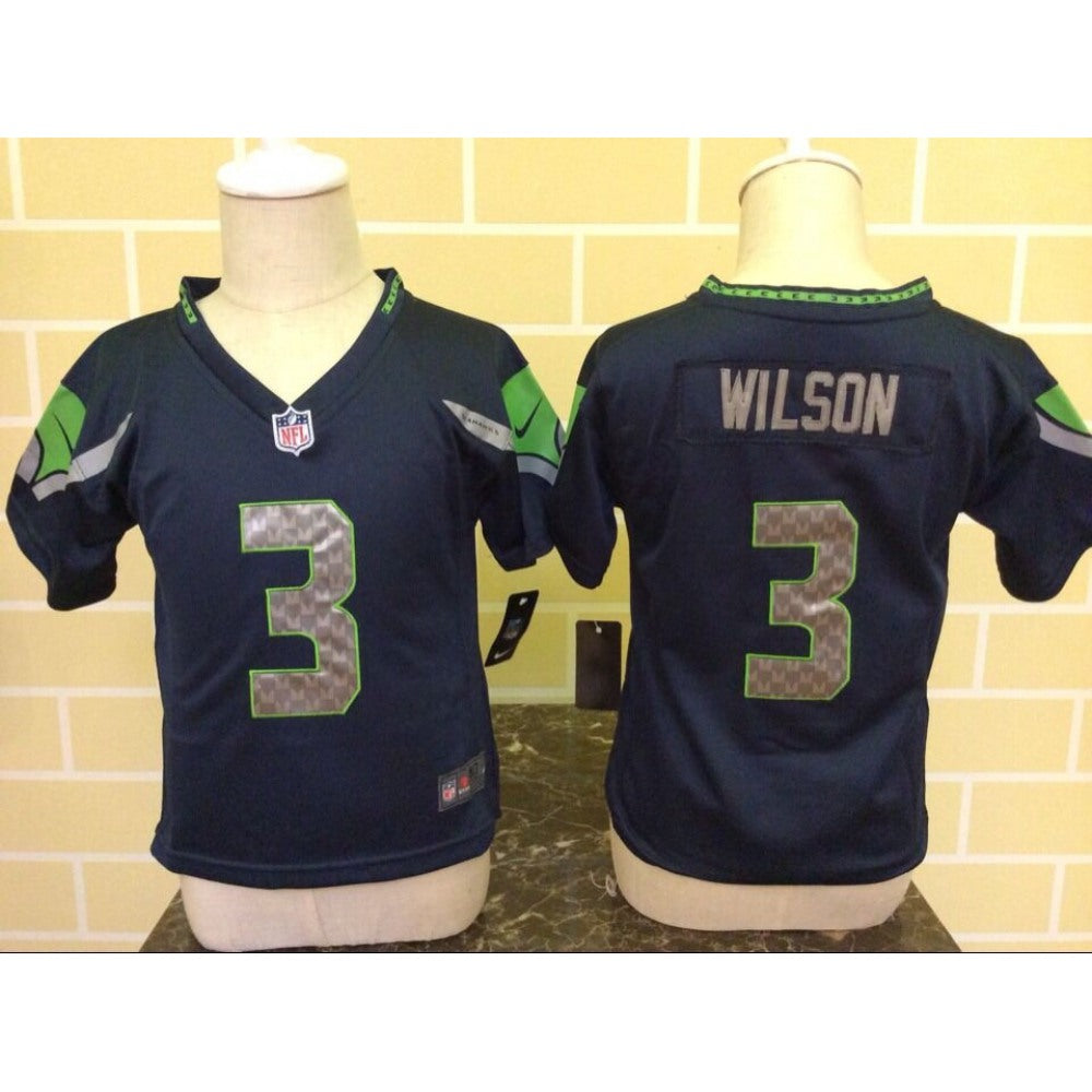 Toddler Seattle Seahawks #3 Russell Wilson Navy Blue Stitched NFL Jersey 