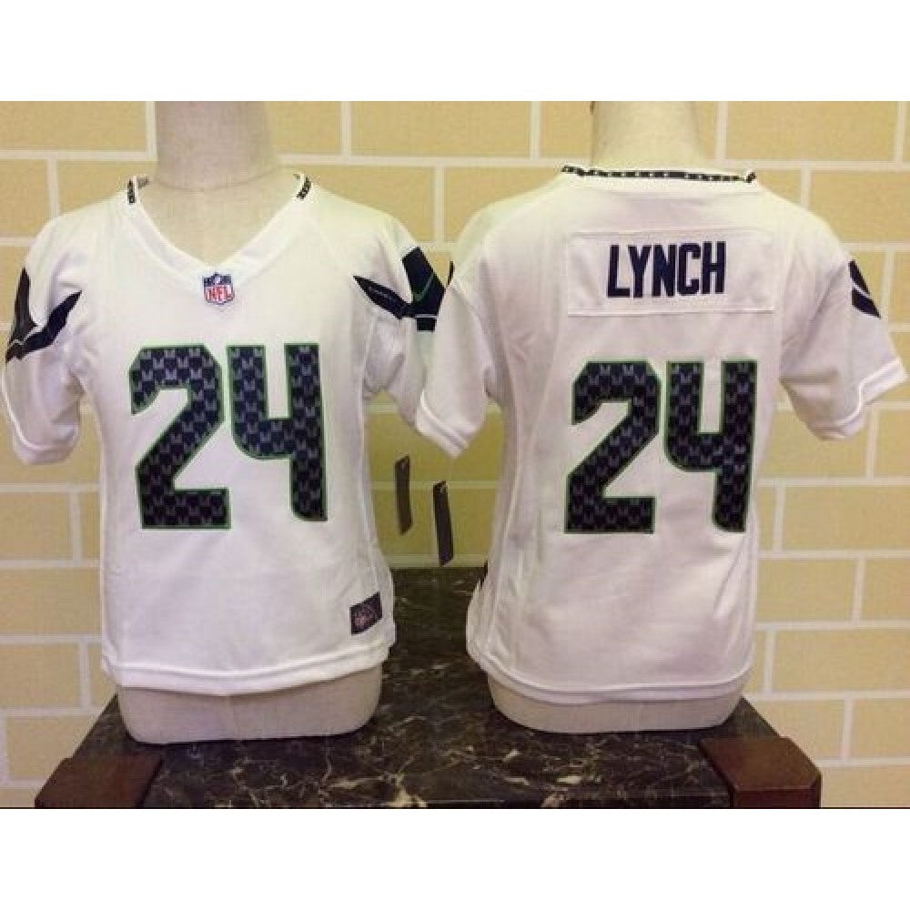 Toddler Seahawks #24 Marshawn Lynch White Stitched NFL Elite Jersey 
