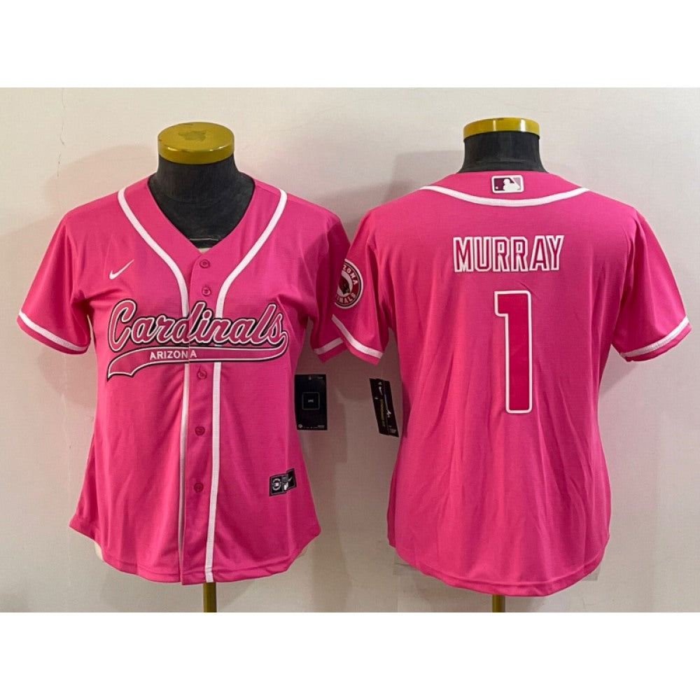 Women's Arizona Cardinals #1 Kyler Murray Pink With Patch Cool Base Stitched Baseball Jersey(Run Small) 
