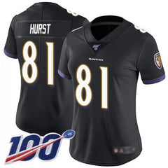Women's Baltimore Ravens #81 Hayden Hurst Black 2019 100th Season Vapor Untouchable Limited NFL Jersey 