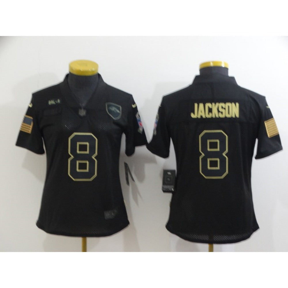Women's Baltimore Ravens #8 Lamar Jackson Black Salute To Service Limited NFL Jersey(Run Small) 