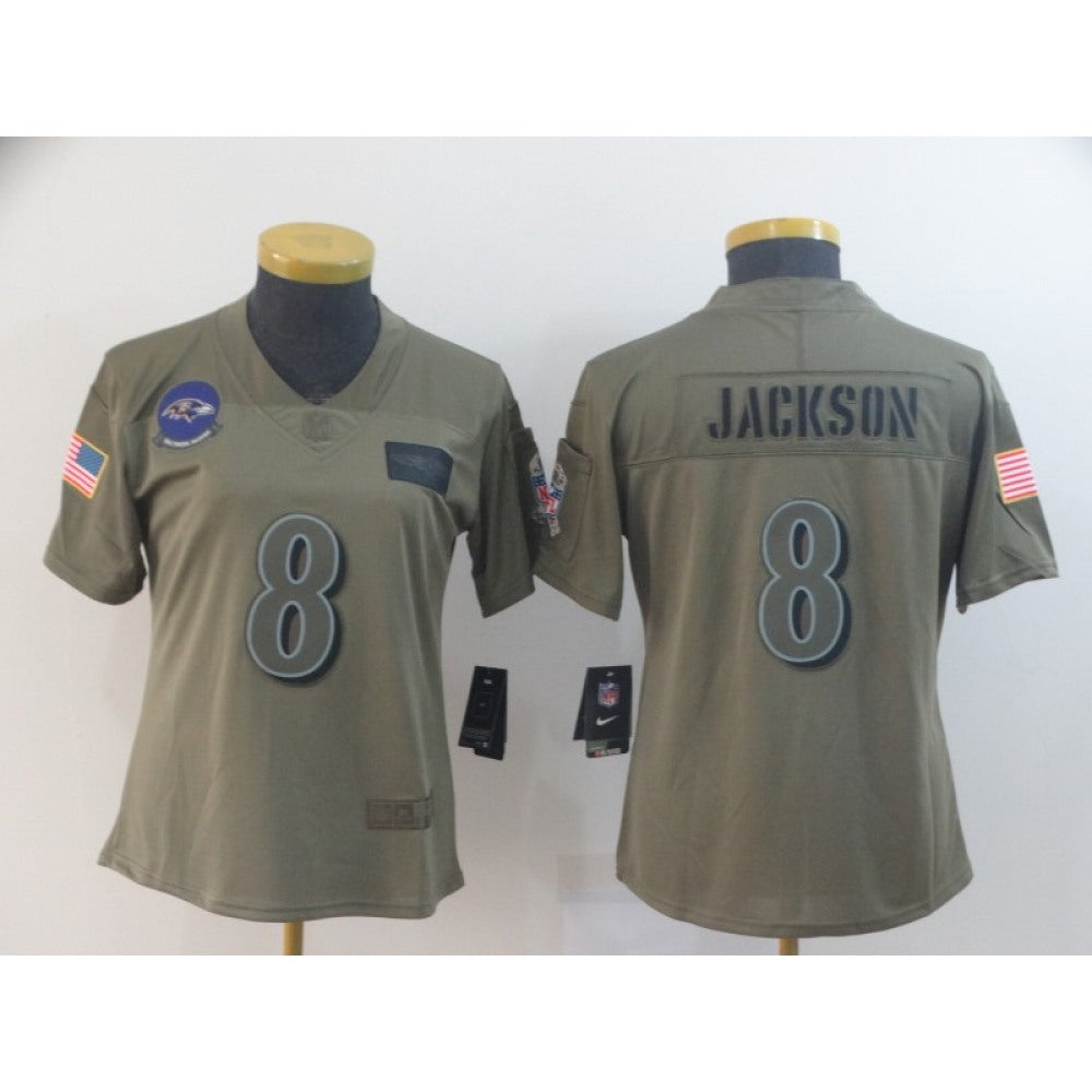 Women's Baltimore Ravens #8 Lamar Jackson 2019 Camo Salute To Service Limited Stitched NFL Jersey(Run Small) 
