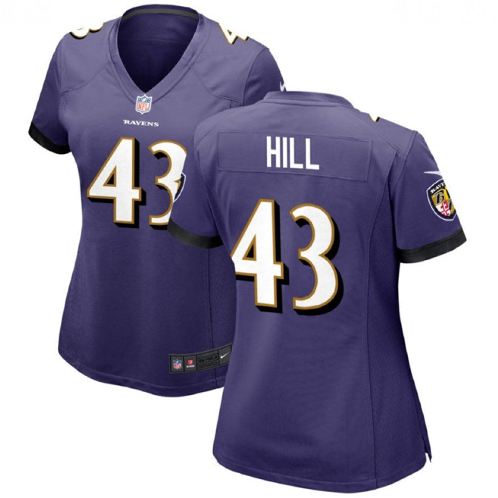 Women's Baltimore Ravens #43 Justice Hill Purple Football Jersey(Run Small) 