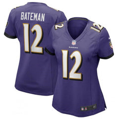 Women's Baltimore Ravens #12 Rashod Bateman Purple Vapor Untouchable Limited Football Jersey(Run Small) 