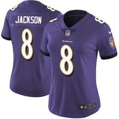 Women's Baltimore Ravens #8 Lamar Jackson Purple Vapor Untouchable Limited NFL Jersey 