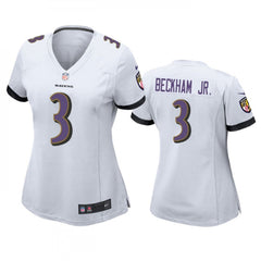 Women's Baltimore Ravens #3 Odell Beckham Jr. White Football Jersey(Run Small) 
