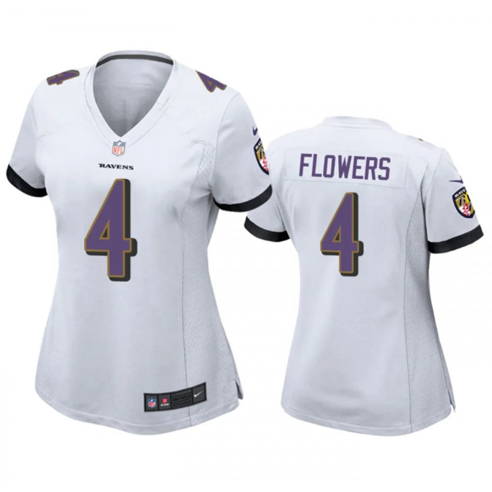 Women's Baltimore Ravens #4 Zay Flowers White Football Jersey(Run Small) 