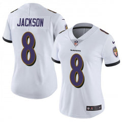 Women's Baltimore Ravens #8 Lamar Jackson White Vapor Untouchable Limited NFL Jersey 