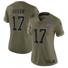 Women's Buffalo Bills #17 Josh Allen Olive 2022 Salute To Service Limited Stitched Jersey(Run Small) 