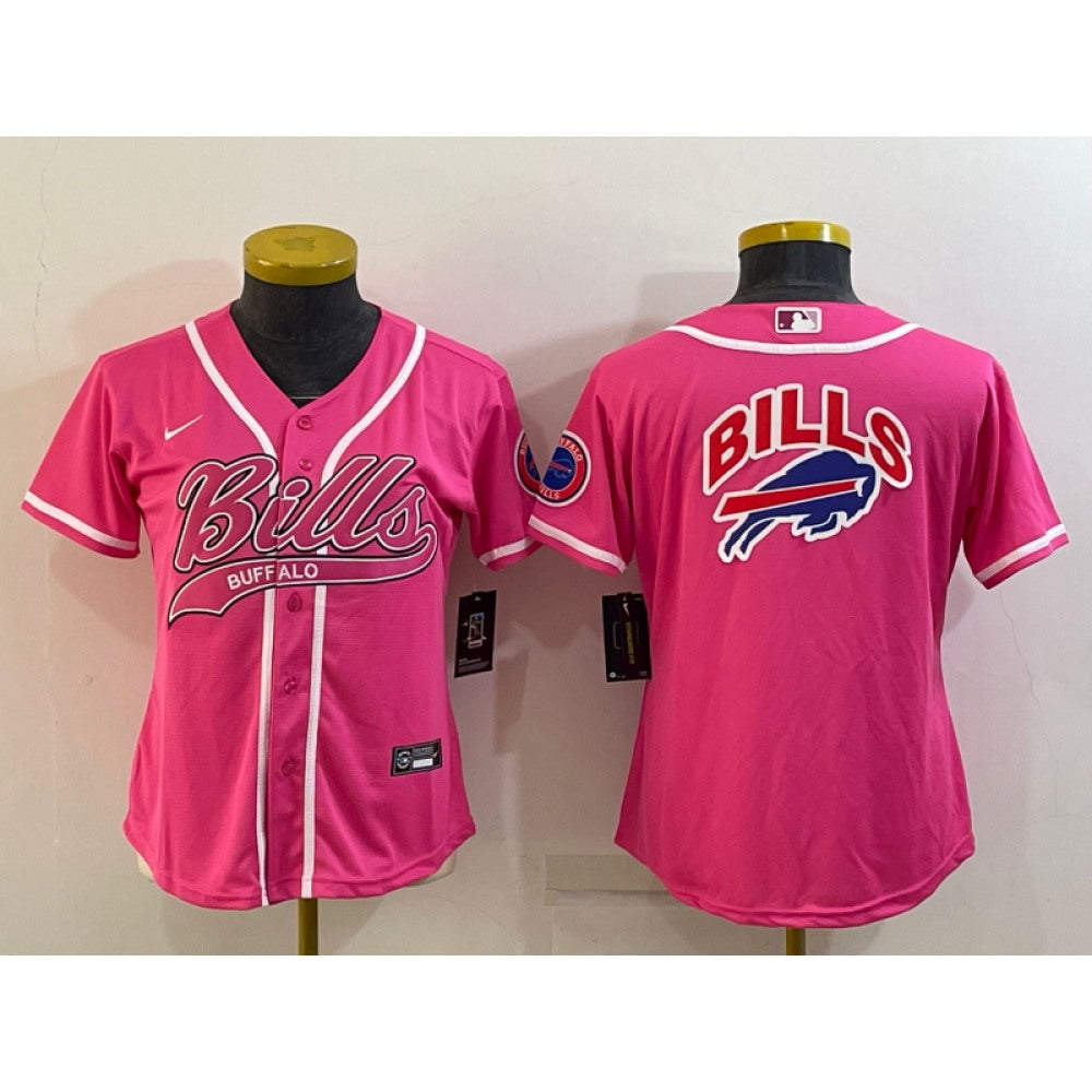 Women's Buffalo Bills Pink Team Big Logo With Patch Cool Base Stitched Baseball Jersey(Run Small) 