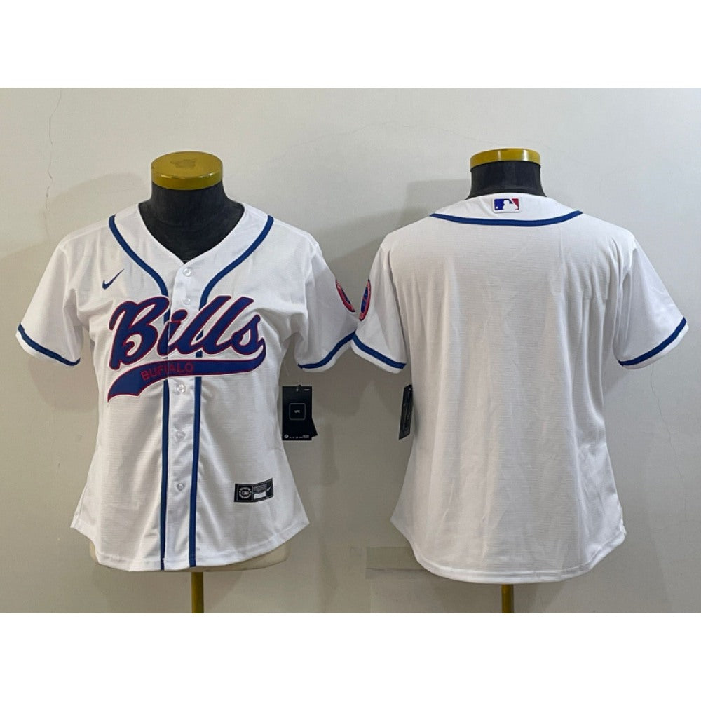 Women's Buffalo Bills Blank White With Patch Cool Base Stitched Baseball Jersey(Run Small) 