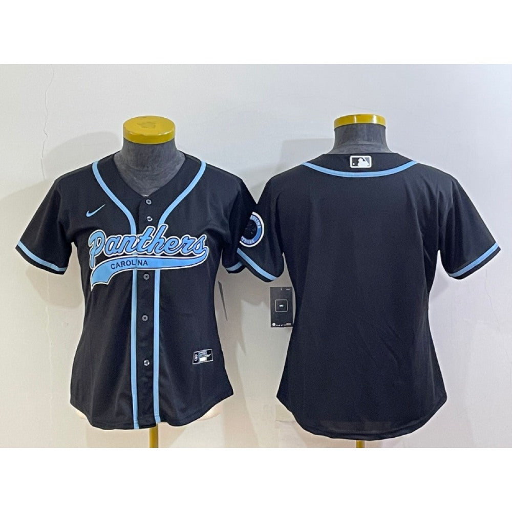 Women's Carolina Panthers Blank Black With Patch Cool Base Stitched Baseball Jersey(Run Small) 